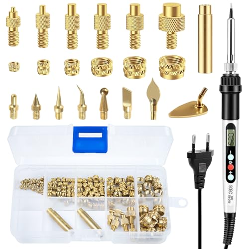 Soldering Iron Set,Sehawei 147 Piezas Puntas Soldador Set,Puntas Soldador para Insertos Roscados/Tuercas M2 M3 M4 M5 M6 M8, Herramienta de Prensado para Impresoras 3D de Plástico