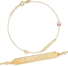 Maverton Bracelet personnalisé tout en argent 925 ou en argent 925 plaqué or - bracelet pour enfants avec écrin personnalisé - bijoux pour bébé - pour anniv - baptême - communion - plaqué or