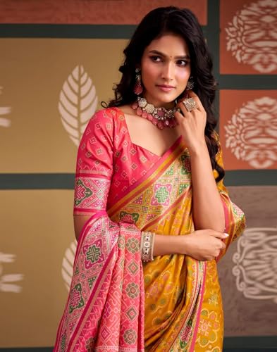 Image of MADHUHANSH Women's Cotton Linen Saree with Unstitched Blouse Piece and Floral Printed Pattern | Women Saree for Special Occasion | Stylish Modern Sarees