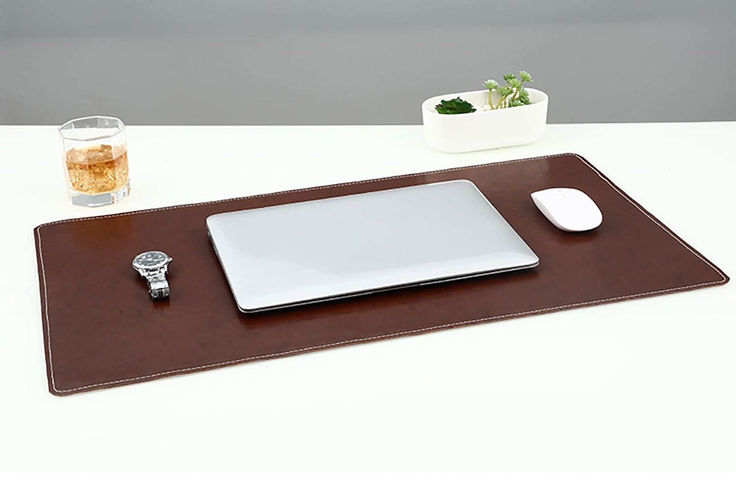 Vintage Schreibtischunterlage aus echtem Leder, Rutschfestes Mauspad für Laptop und Büro multifunktionales Schreibpad, Große wasserdichte Schreibtischunterlage für Homeoffice und Café(Coffee,80x40cm)