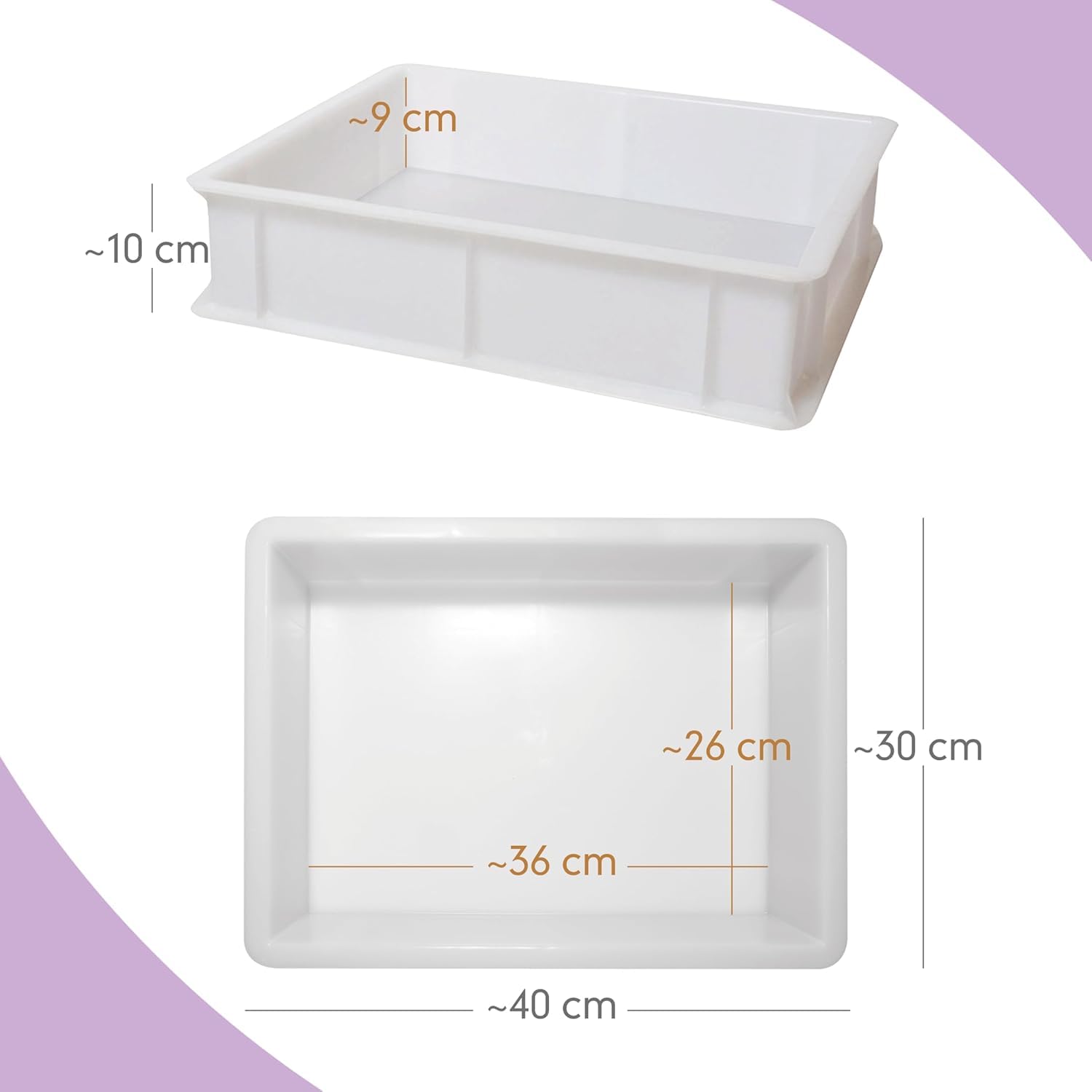 LUNEDA Set 2 Cassette Lievitazione + 1 Coperchio 40 x 30, Contenitore Pizza e Pane Made in Italy per Lievitazione Impasto Pizza Sovrapponibile, Vaschette Portaimpasto in Polietilene 12 L