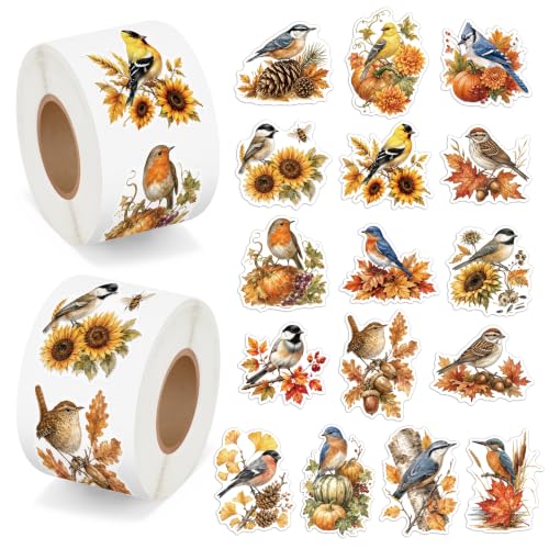 Image of Fall Plant Bird Sticker for Laptop Nature Gift Wrapping Craft | Autumn Plant Bird Sticker for Thanksgiving Scrapbooking Gift Wrapping Nature Journaling DIY Crafts Warm Autumn Color Palette