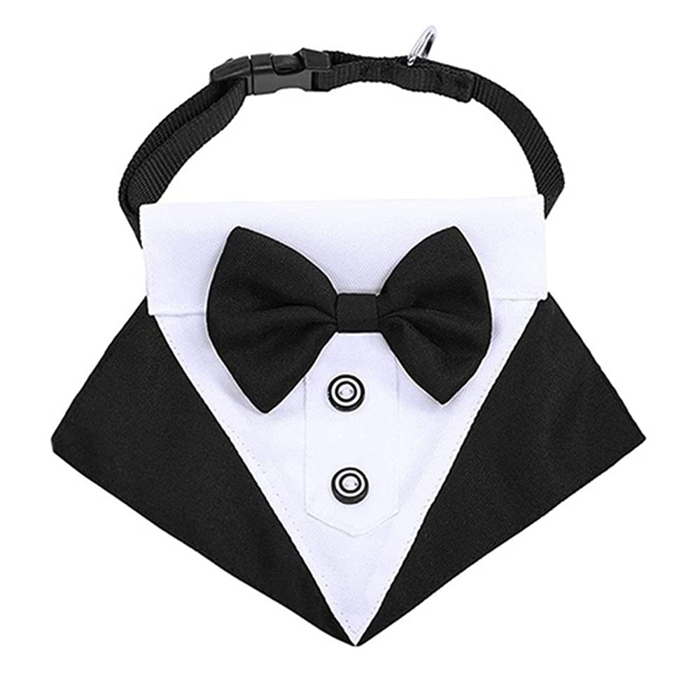 Bandana para Esmoquin de Perro,andana de Boda de Perros Ajustable Pajarita de Esmoquin Formal de Perro Collar de Perro con Diseños de Pajarita y Corbata Collar con Anillo en D (Negro)