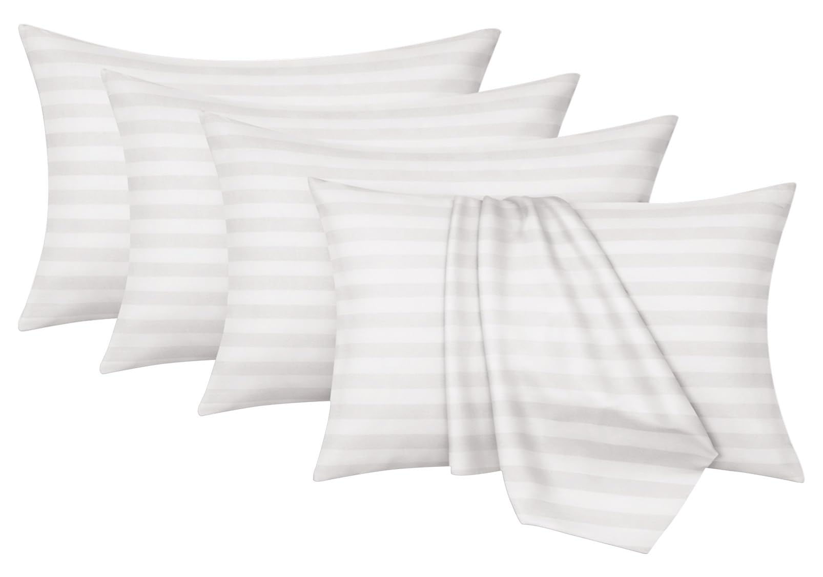 Moonlight Bedding Pillow Cases 4 Pack - White Stripe 50x75cm Luxury Pillowcase Brushed Microfiber Hotel Quality Pillow Cover - Super Soft and Breathable Pillow Case