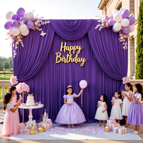Image of 30ftx15ft Purple Backdrop Curtains for Parties, Wrinkle Free Polyester Purple Photo Backdrop Drapes 6 Panels 15 ft Long Back Drop Cloth for Wedding Birthday Photography Background Party