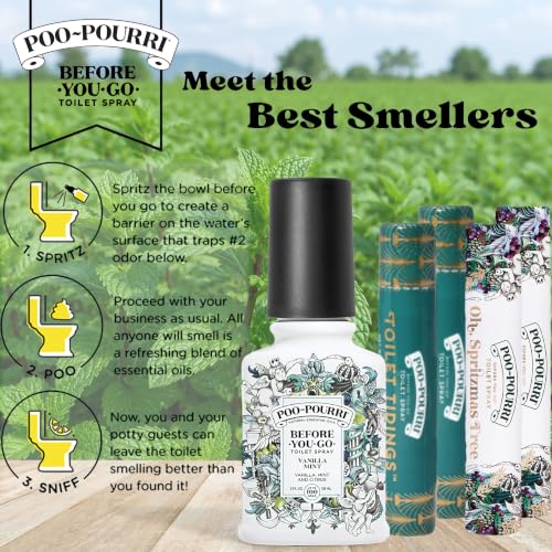 Image of Poo-Pourri Before-You-Go Toilet Spray Vanilla Mint 2 Fl Oz & 10 ml Travel Sprays - Toilet Tidings and Oh, Spritzmas Tree