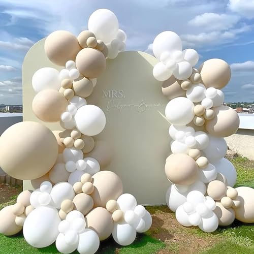 Image of Double Stuffed White Sand Balloons Different Sizes 18In 12In 5In Light Grey Pastel Balloon Garland Kit Off White Balloon Arch For Birthday Baby Shower Bridal Wedding Neutral Boho Theme Party