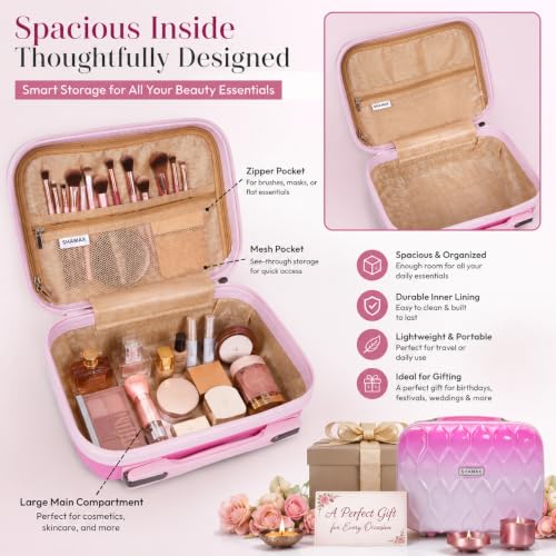 Image of SHAMAX Makeup Organizer Box for Women | Bridal Makeup Case Lockable Vanity Case for Cosmetics, Jewellery & Beauty Storage Organizer, Gift for Women (751 /Pink)