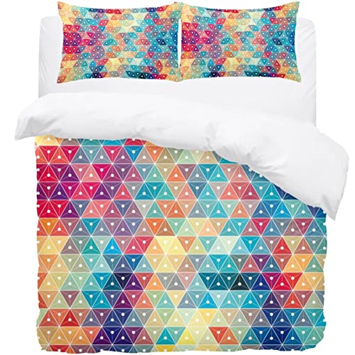 Parure de lit simple graphique avec housse de couette mosaïque et taies douces - 2