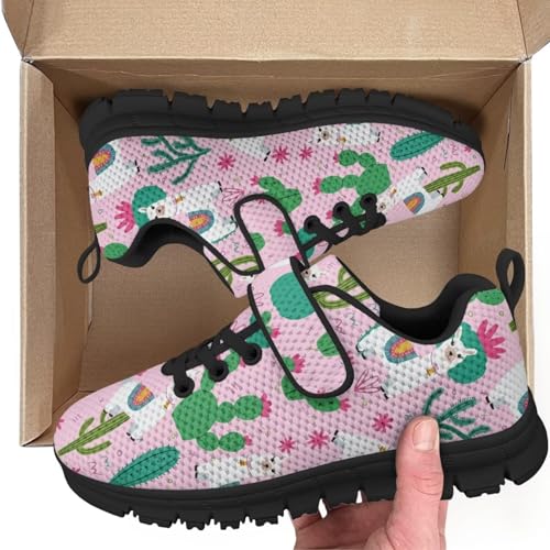 Boy Shoes Athletic Running Fashion Sneakers Walking Breathable Kids Girls Fitness Cross-Training Tennis Lightweight Shoes(Little Kid/Big Kid) Alpaca Cactus Pattern2