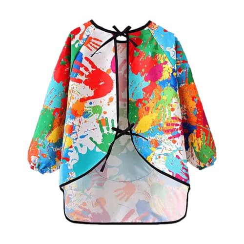 KIMMAX Malschürze Kinder Malerkittel für 3-7 Jahre Mädchen Junge Tuschkittel Wasserdicht Malkittel Bastelschürze für Schule Kunst Malerei Kochen (Buntes-Lange Ärmel, M(100-120cm))