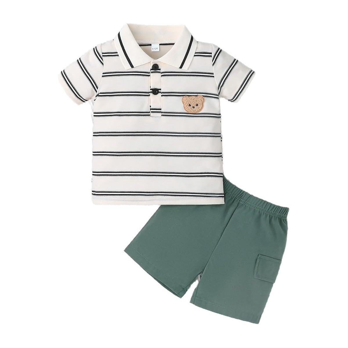 Conjunto Ropa para Niños Pequeños Manga Corta con Cuello Vuelto Camiseta Polo Lisa/Estampada y Pantalones Cortos 2 Piezas Chándal Traje para Verano — view 8