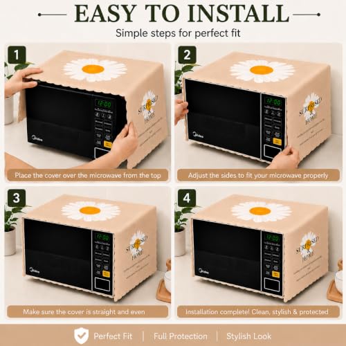 Image of Microwave Oven Cover - Waterproof & Dustproof Protective Cover for Kitchen, Heat Resistant Fabric, Universal Fit for Standard Microwave Ovens, Easy Clean Stylish Printed Design (Cream)