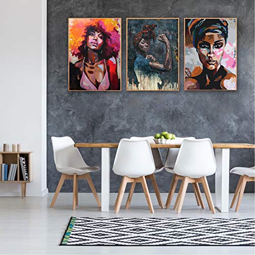 African American Woman Canvas Wall Art African Women Pictures Abstract African Art Paintings For Wall Art Black Woman Portrait Wall Art African Girl Canvas Print Art For Bedroom 16X24X3 Inch Unframed #TOP1