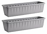 Muddy Hands Pack of 2-80cm Long Light Grey Trough Plant Pot Plastic Planter Outdoor Garden Window Herb Flower Box