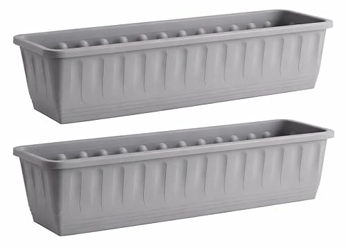 Image of Muddy Hands Pack of 2-80cm Long Light Grey Trough Plant Pot Plastic Planter Outdoor Garden Window Herb Flower Box