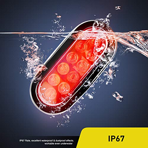 Image of Nilight - TL-01 6 inch Oval Red LED Tail 2PCS w /Surface Mount Grommets Plugs IP65 Waterproof Stop Brake Turn Trailer Lights for RV Truck Jeep