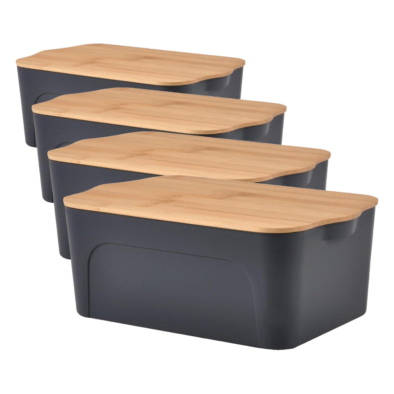 Homéa Essentiel - Caja de plástico con tapa de bambú (5 L, 28 x 18 x 10,5 cm), color gris y beige (Paquete de 4)