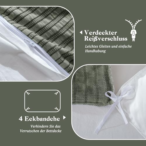SOULFUL Bettwäsche 135x200 Baumwolle 4teilig Jacquard Oeko-TEX Oliv Grün – Ansicht 4