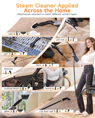 Image of Steam Cleaner, 3 Level Adjustable Handle with 18 Accessories