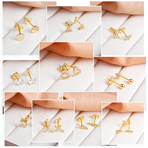 BOUTIQUELOVIN 14K Gold Stud Earrings Set for Women, for Multiple Piercing 925 Silver Plated Studs Earrings and Zirconia Earring Set Small Huggie Hoop Chain Earing4