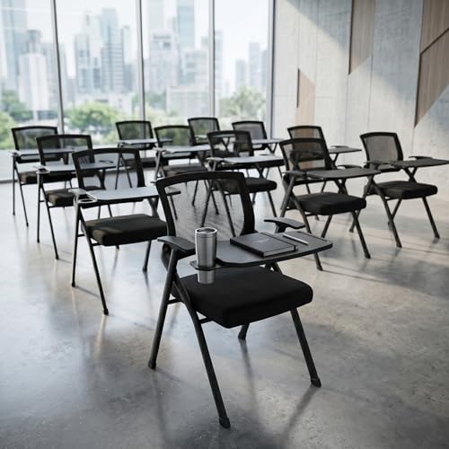 Image of [40 Pack] Folding Conference Room Chair with Writing Board & Cup Holder