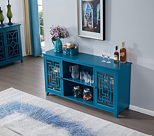 Iine'a 60 Inch Buffet Cabinet With Storage, Sideboard Buffet Cabinet, Accent Storage Cabinet, Buffet Table With 2 Doors And Adjustable Shelf For Entryway Kitchen Dining Room Living Room, Blue #TOP4