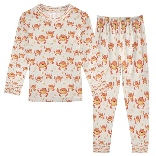 Pajama Sets Long Sleeve Cute Crab Pattern Print Soft Comfy Sleepwear 2 Piece PJS 3-8T