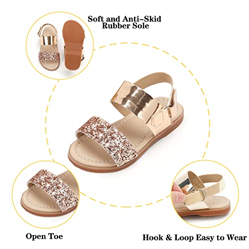 Image of PHIRAMIN Toddler Girl Sandals - Flower Girl Dress Shoes Open Toe Little Kid Flats