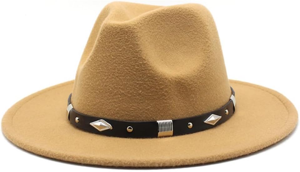 Classic Wide Brim Wool Fedora Hat, Black with Decorative Band