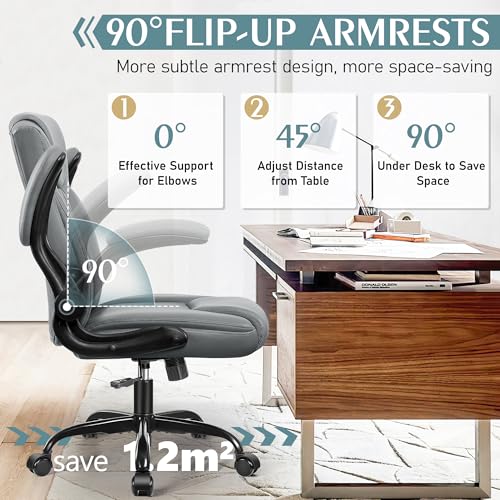 Image of Leather Office Chair, PU Home Computer Desk Chairs with Ergonomic Back Support, 360Swivel Free,Small Gaming Chair with Wheels and Adjustable Armrests, for Short People Use