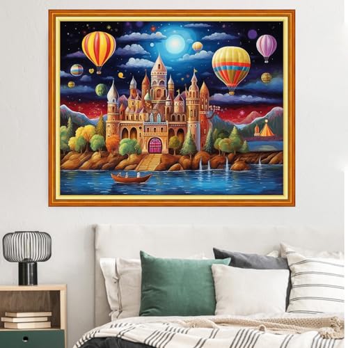 Image of Dimxvean Stamped Cross Stitch Kits,Cross Stitch Kits for Adults Beginners,Embroidery Kits Full Range of Cross Stitch Stamped Kits Needlepoint Kits Cross Stitch Patterns- Balloon Castle 16x20 inch
