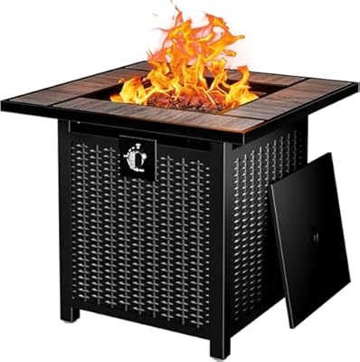 50,000 BTU Gas Firetable 30-Inch Outdoor Fire Pit Table with Lid and Lava Rock, Perfect for Patio, Deck, Backyard, Garden, Gray