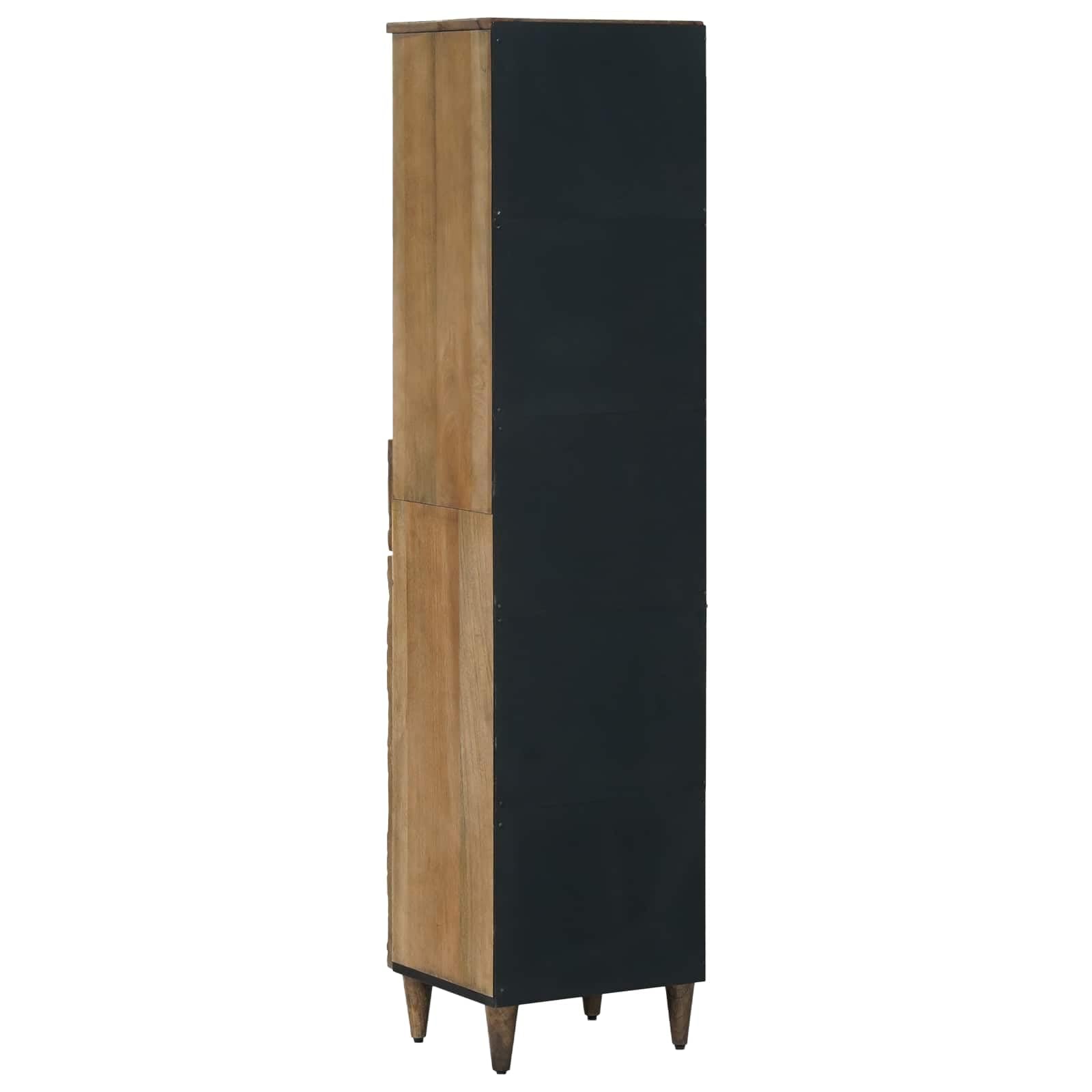 Badezimmerschrank Braun aus Massivholz Mango 38 x 33,5 x 160 cm mit Schublade Tür und Regal für Badmoebel Badezimmermoebel Set Stauraum und Ordnung im Gästebad und Wellnessbereich