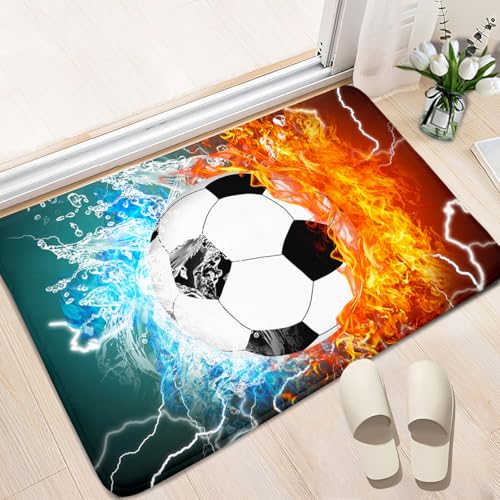 Kids Football Mat - Water & Fire Football Rug for Boys Room Sports Carpet Rugs, 2x3 Feet