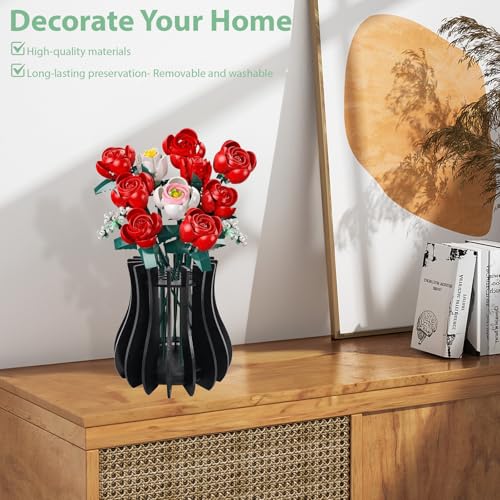 Image of Wooden Vase Compatible for Lego Flowers Bouquet, 3D Wooden Puzzle Vase with Lego Botanicals, Roses, Sunflowers, Tulips, Cherry Blossoms, Daffodils, Lotus（No Flower）