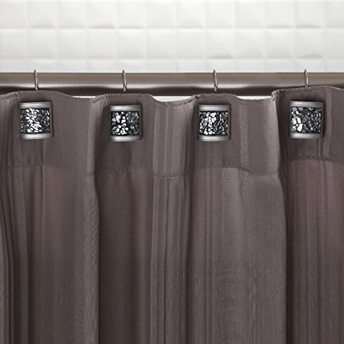 Image of Creative Scents Silver Shower Curtain Hooks Decorative | Set of 12 | Crackled Glass Shower Curtain Rings