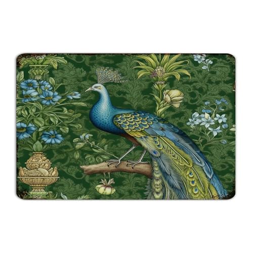 Panneau de Métal pour Buanderie Mur Terne Déco Paon Fleurs Chic - 2