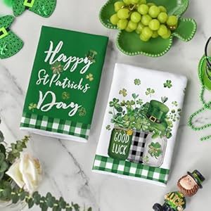Artoid mode buffalo plaid shamrock st patricks day kitchen towels dish towels 18×26 inch farmhouse spring decoration hand towels set of 4  urban country home decor