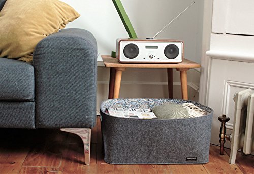 Haakon Felt Storage Basket, Large - Dark Grey Felt With Blue Paisley Lining