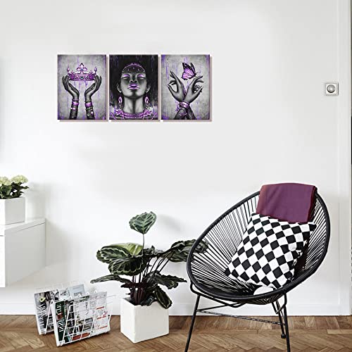 Kalormore Fashion African American Woman Painting Giclee Canvas Prints Elegant Black Girl With Purple Accessories Picture Poster Gallery Wrapped Artwork For Bedroom Makeup Room Decoration #TOP1