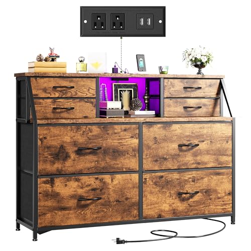 Romorgniz 8 Drawer Storage Dresser with Charging Station & LED,