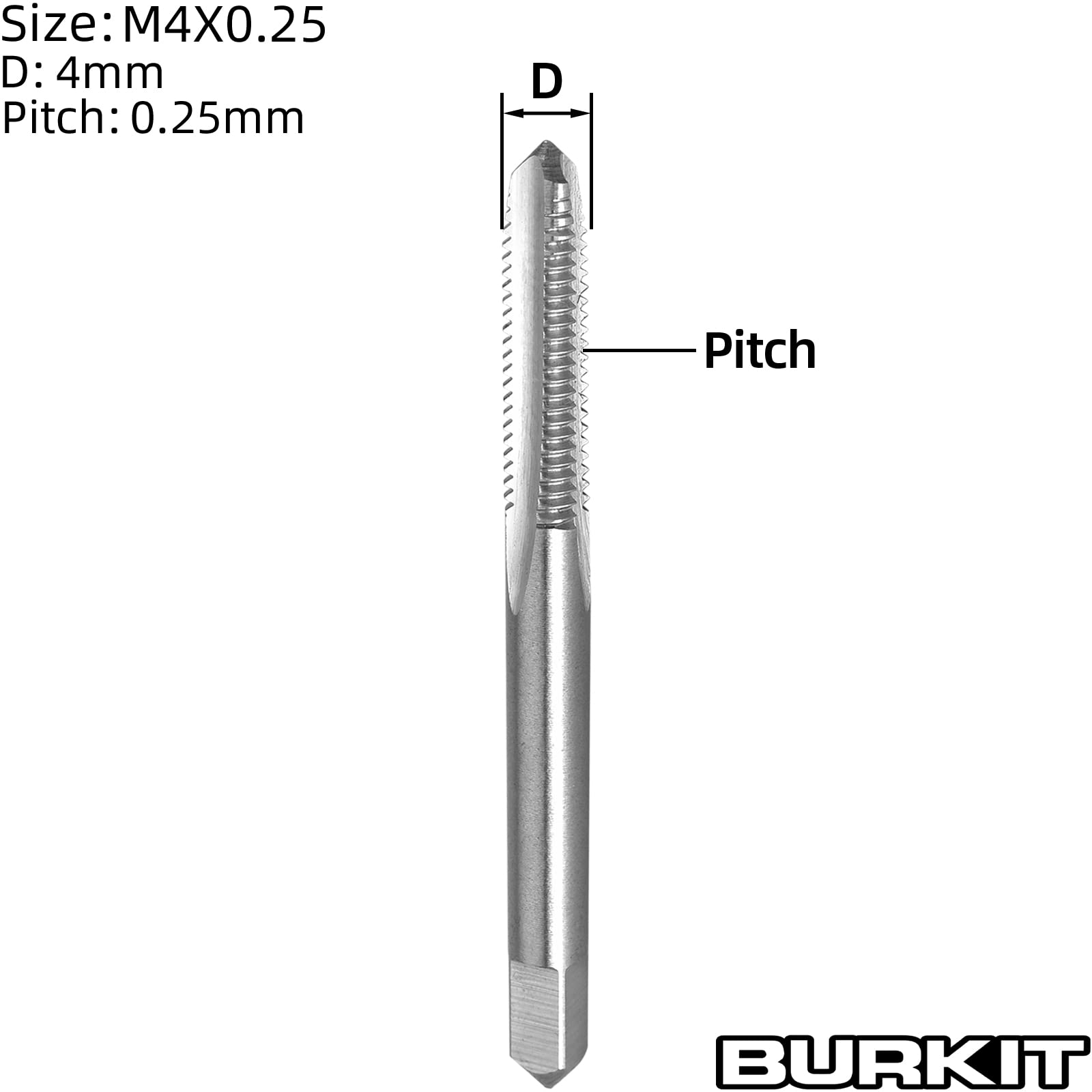 Taraud Filetage Droit M4 X 0,25 Mm HSS Burkit - Outil De Précision En Acier Rapide