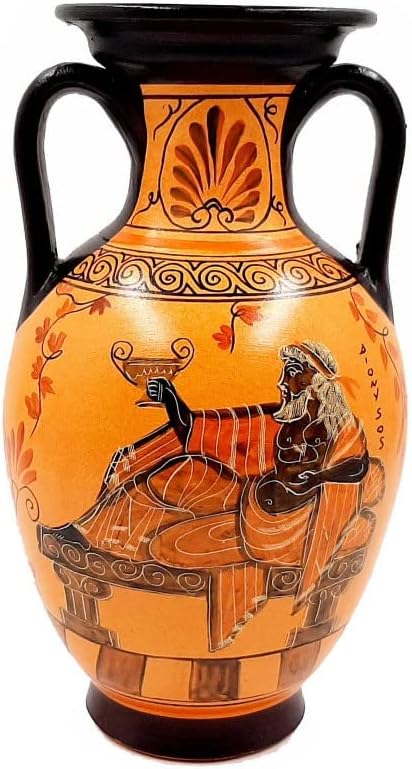 Greek Amphora 26cm,Pottery Pot,Shows Achilles, God Dionysus