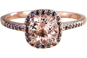 1.50 Carat Peach Pink Round Morganite and Black Diamond Engagement Ring in...
