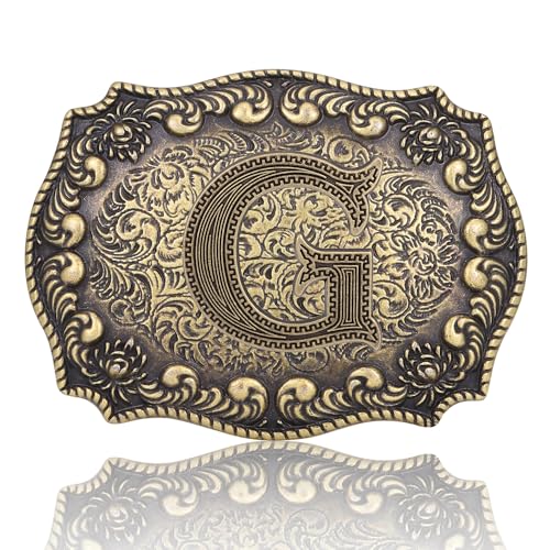 Btilasif Belt Buckles Men Western Cowboy Initial Letters ABCDJMR Mens Texas Rodeo Belt Buckle for Boys Girls (G)