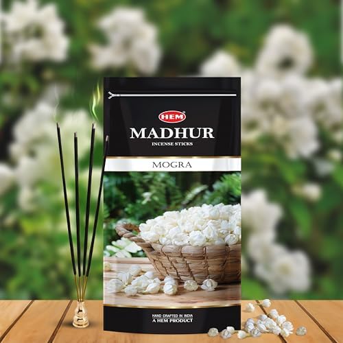 Image of Hem Madhur Mogra Incense Sticks - Pack of 3 | Premium Agarbatti in Resealable Zip Pouch for Puja, Meditation & Home Freshness | Soothing Floral Aroma | Burns 35-40 Min | Approx. 300 Sticks