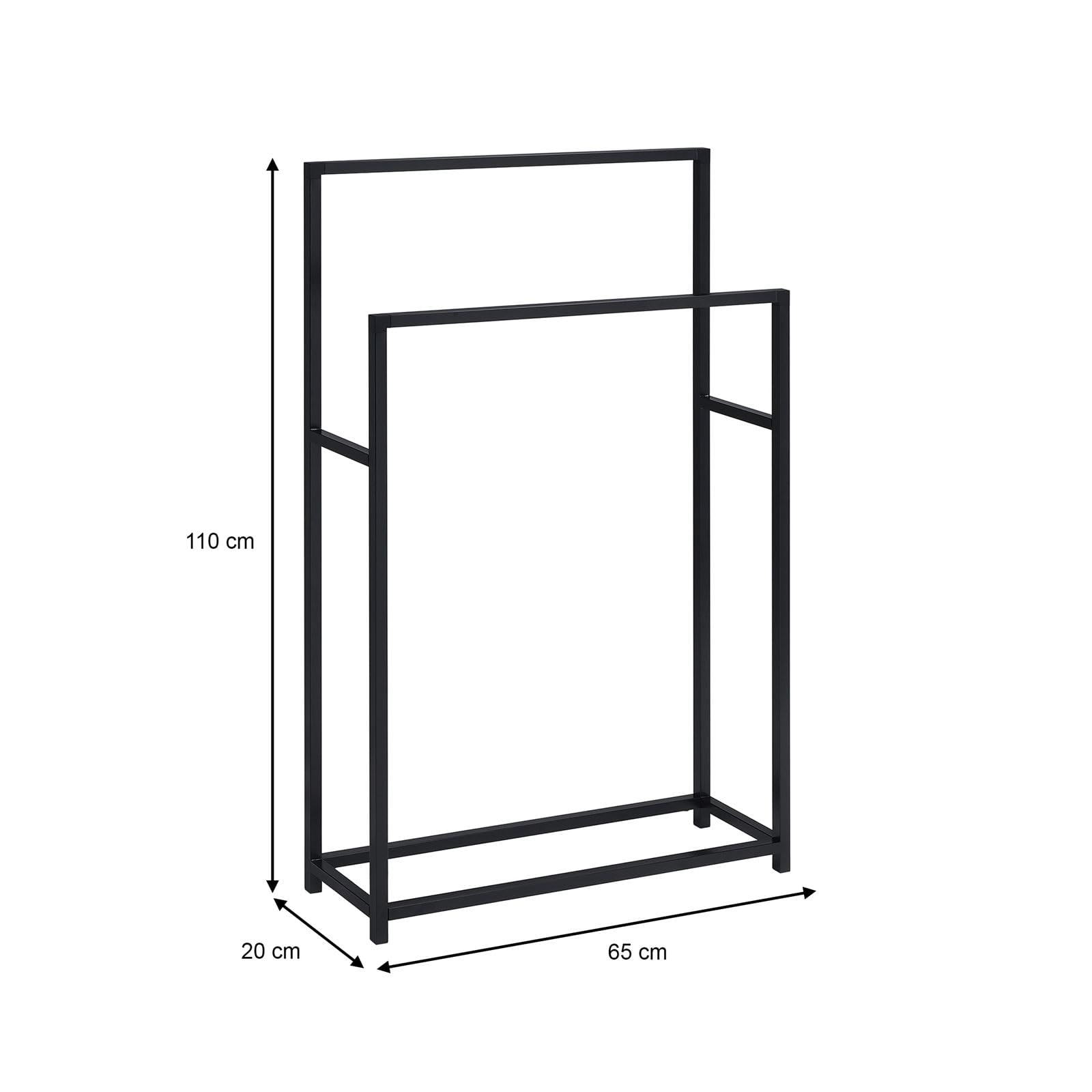IDIMEX Porte Serviette DALIO pour Salle de Bain - Porte Serviette sur Pied en Métal Noir, Design Moderne et Simple avec 2 tringles, idéal pour Ranger des Serviettes