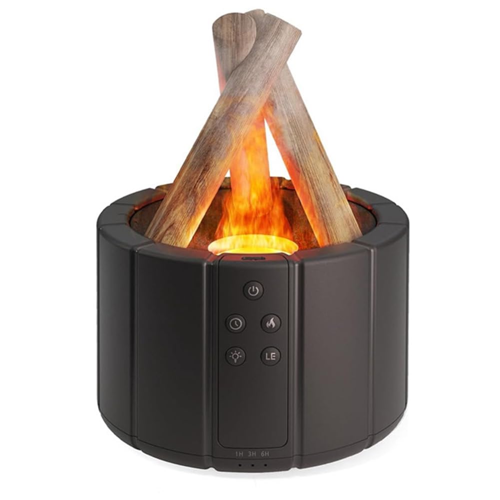 Misamo Black Simulated Flame Diffuser Bonfire Air Humidifier Ultrasonic Cool Mist Maker Fogger Led Essential Oil Lamp Difusor Easy To Use,