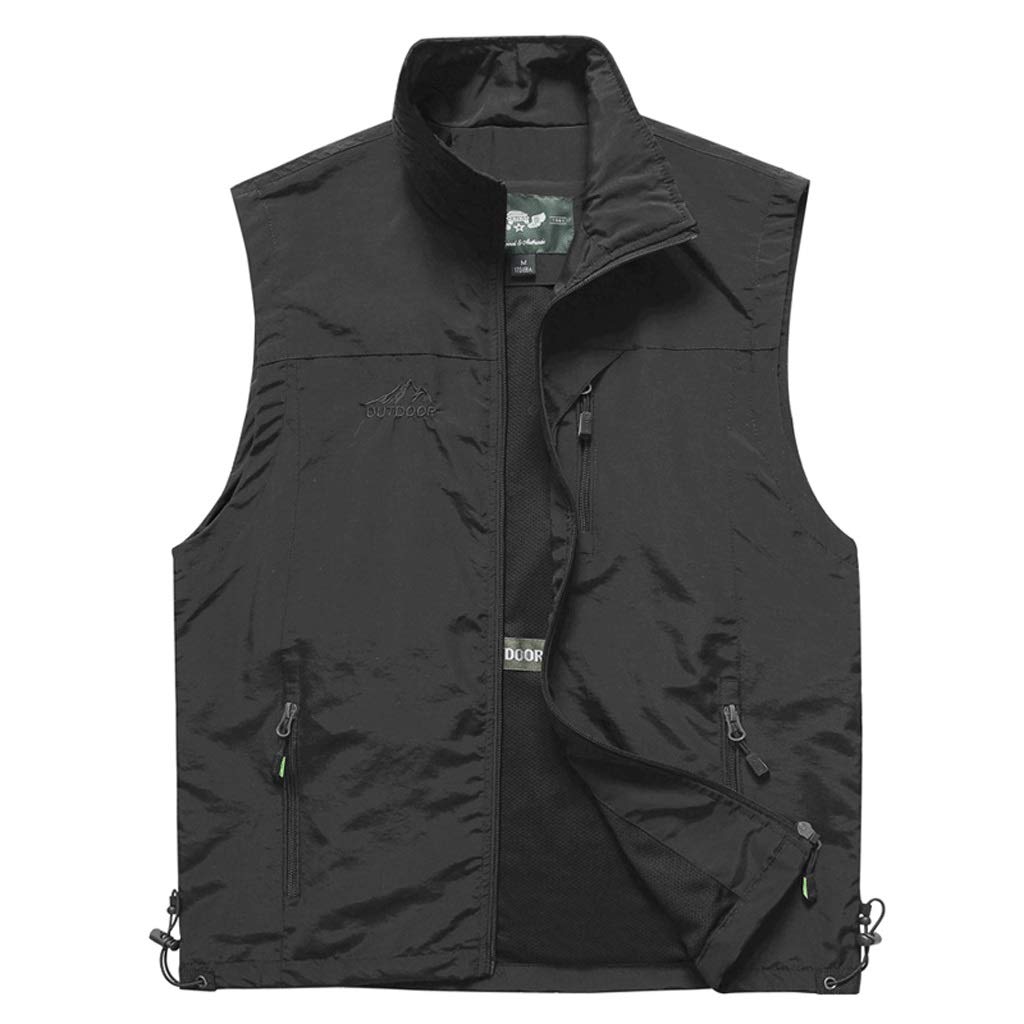 WDX - Chaleco de bolsillo para hombre, para primavera y otoño, fino, sección multibolsillo, de secado rápido, chaleco de turismo y montañismo, transpirabilidad
